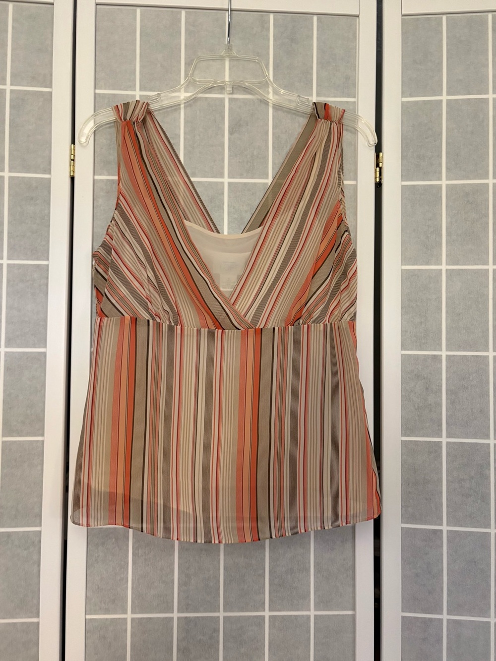 LOFT Striped V-Neck Sleeveless Camisole in Coral, Cream, Taupe and Brown